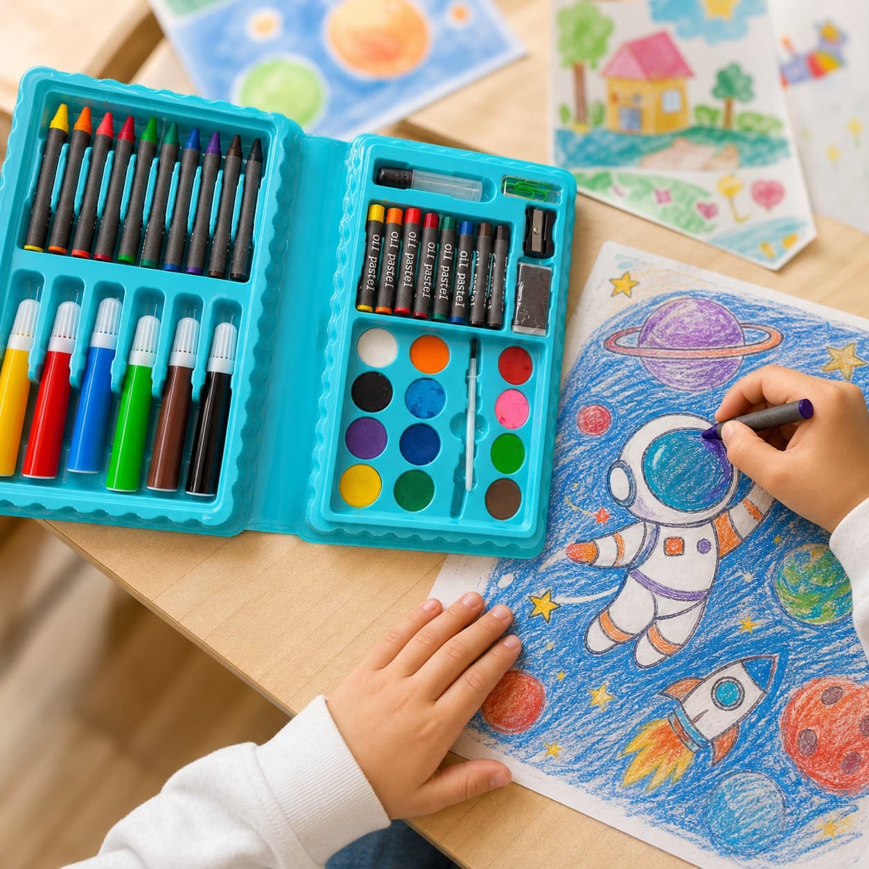 Set de arte para ninos de 42 piezas - producto en escena aspiracional