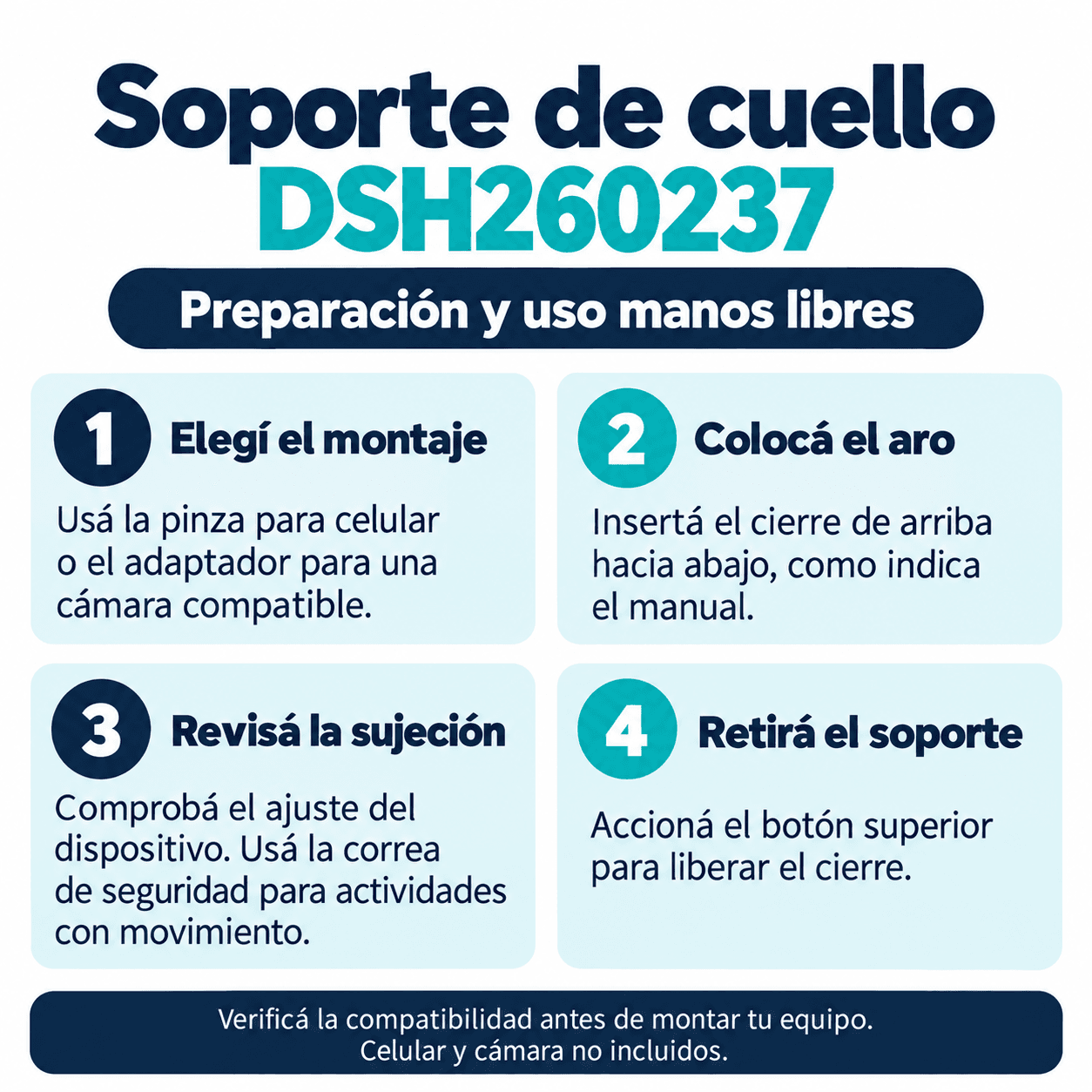 Soporte DSH260237: montaje compatible, cierre, correa de seguridad y desbloqueo |DSH260237|