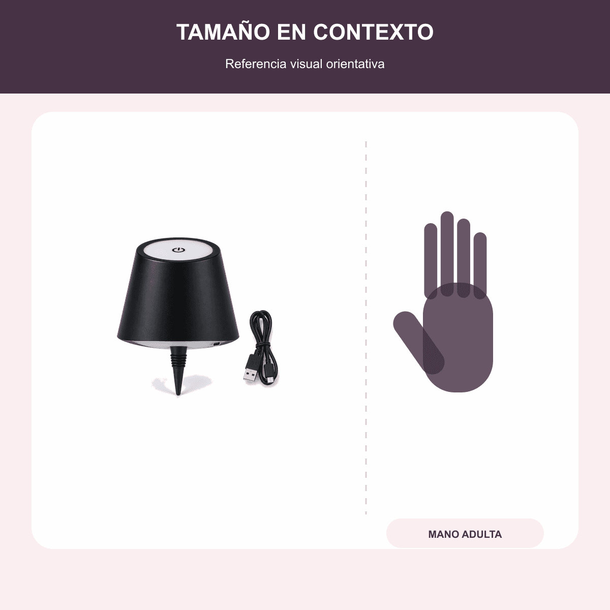 HANDOFF-48|DSH260334|04|5f51235abdb8|Lámpara LED para Botella Táctil Recargable - Única - Referencia visual de escala