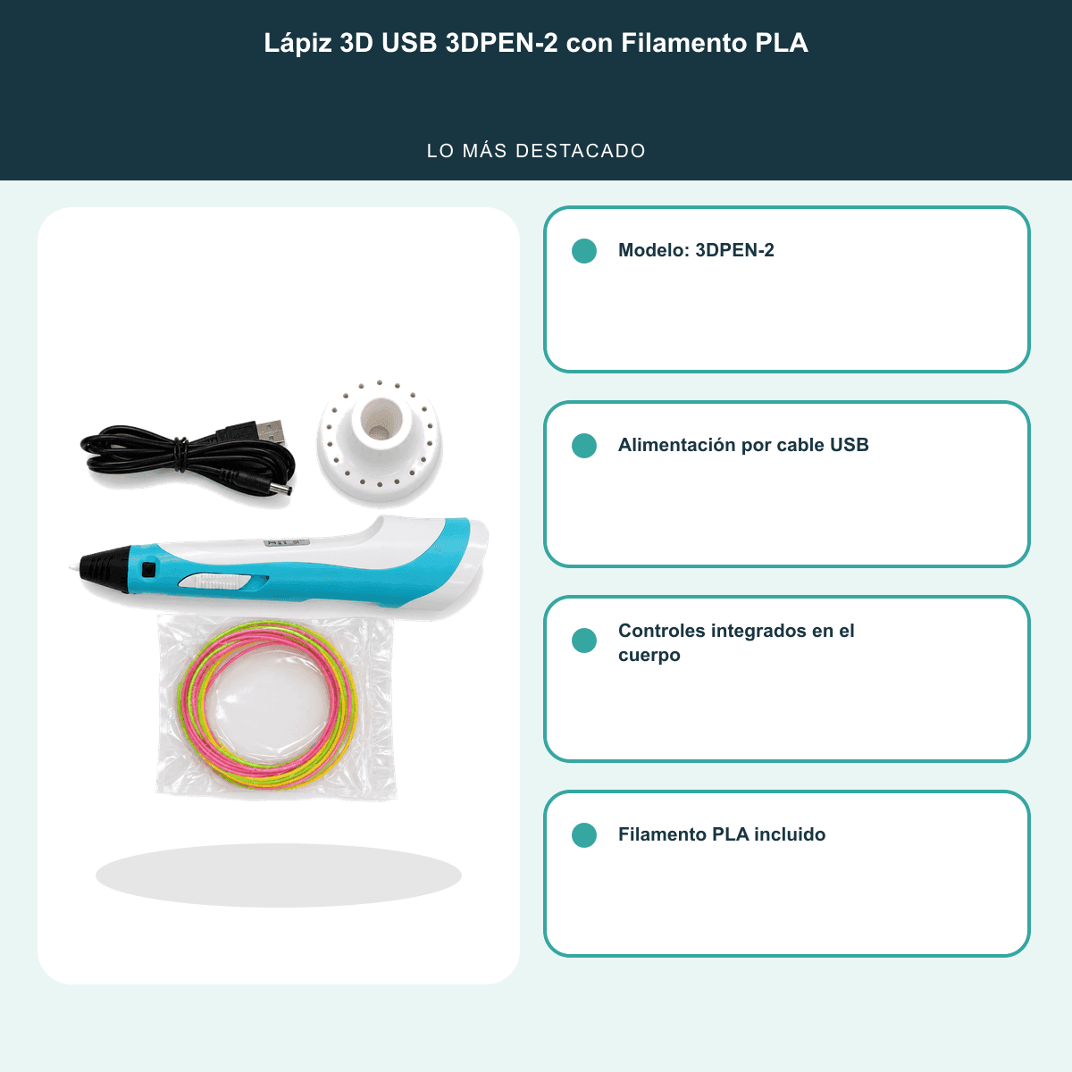 HANDOFF-48|LAPIZ3D|06|32d402360e72|Lápiz 3D USB 3DPEN-2 con Filamento PLA - Celeste - Informacion destacada
