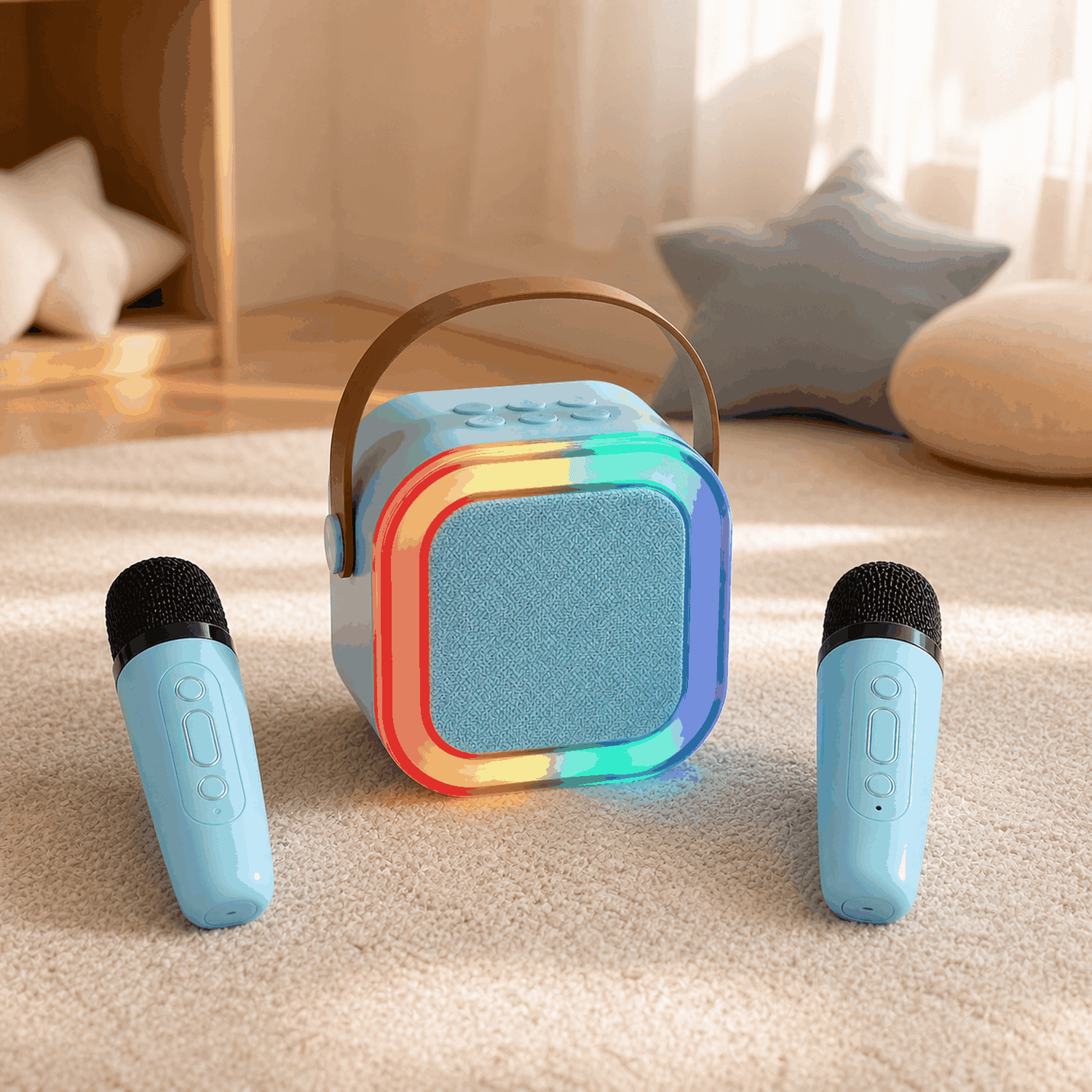 Parlante Karaoke Bluetooth con 2 Micrófonos y Luces RGB Infantil — miniatura 4