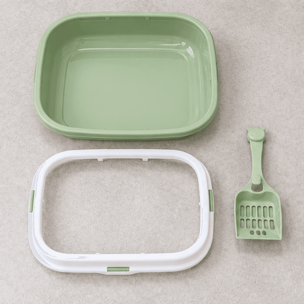 HANDOFF-48|US576|05|f5151fd2dbec|Arenero Grande para Gatos con Borde y Pala - Verde - Contenido incluido
