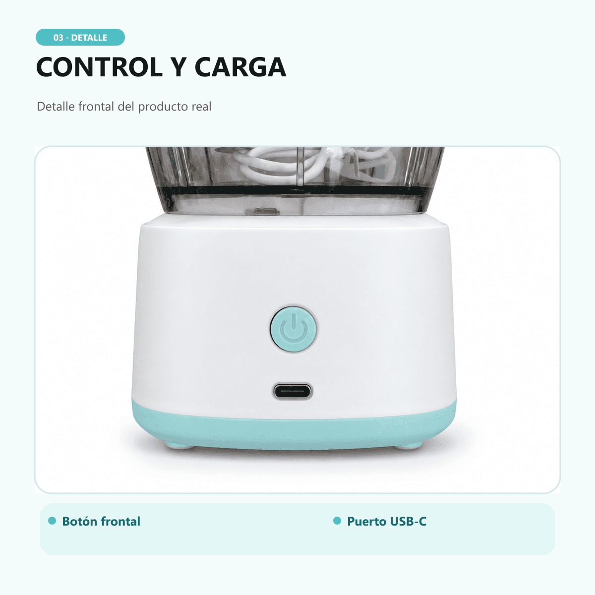 Procesador de Alimentos Recargable USB-C con 4 Cuchillas y Batidor |VAR-0062|
