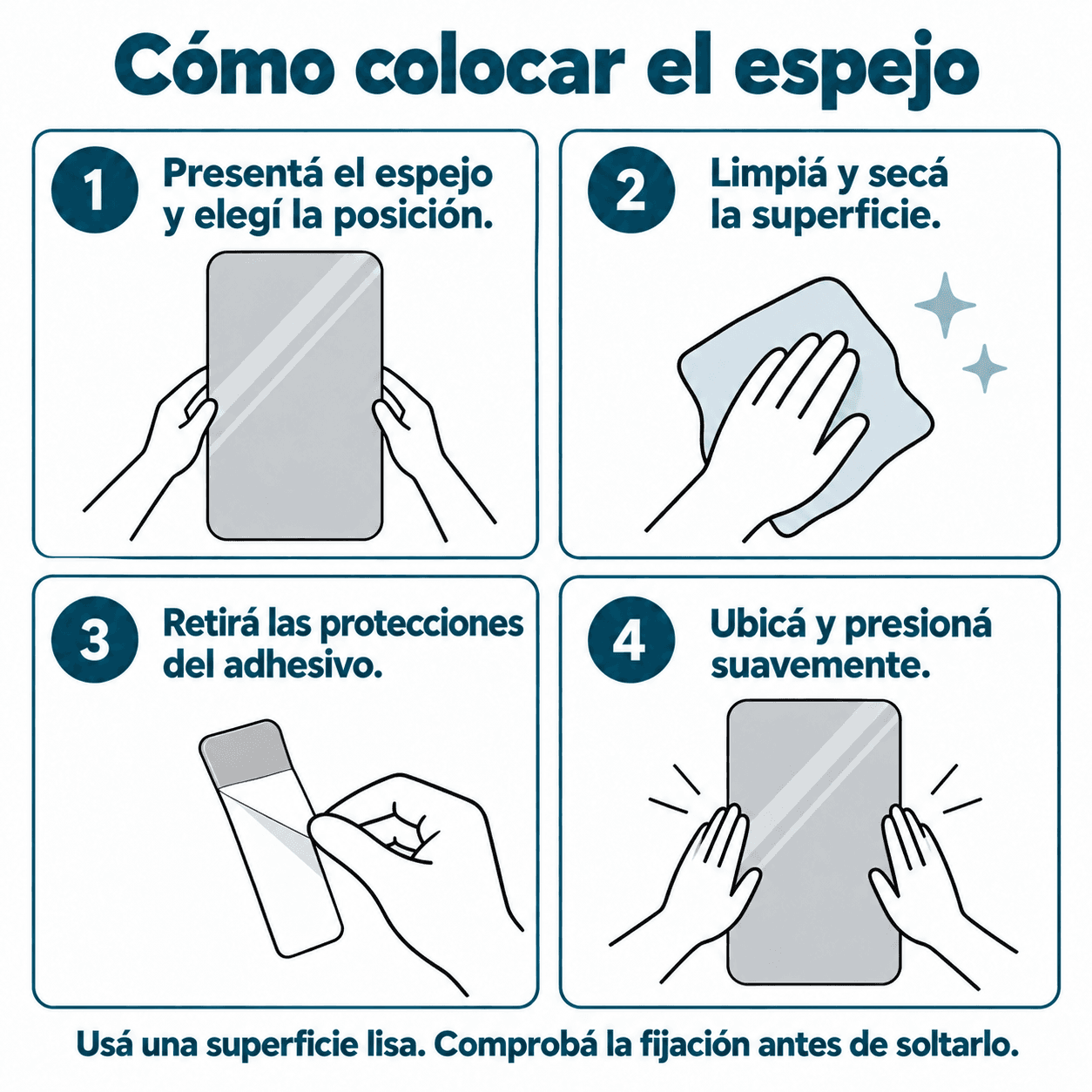 Espejo autoadhesivo: preparar la superficie y colocar según sus tiras adhesivas |US190|