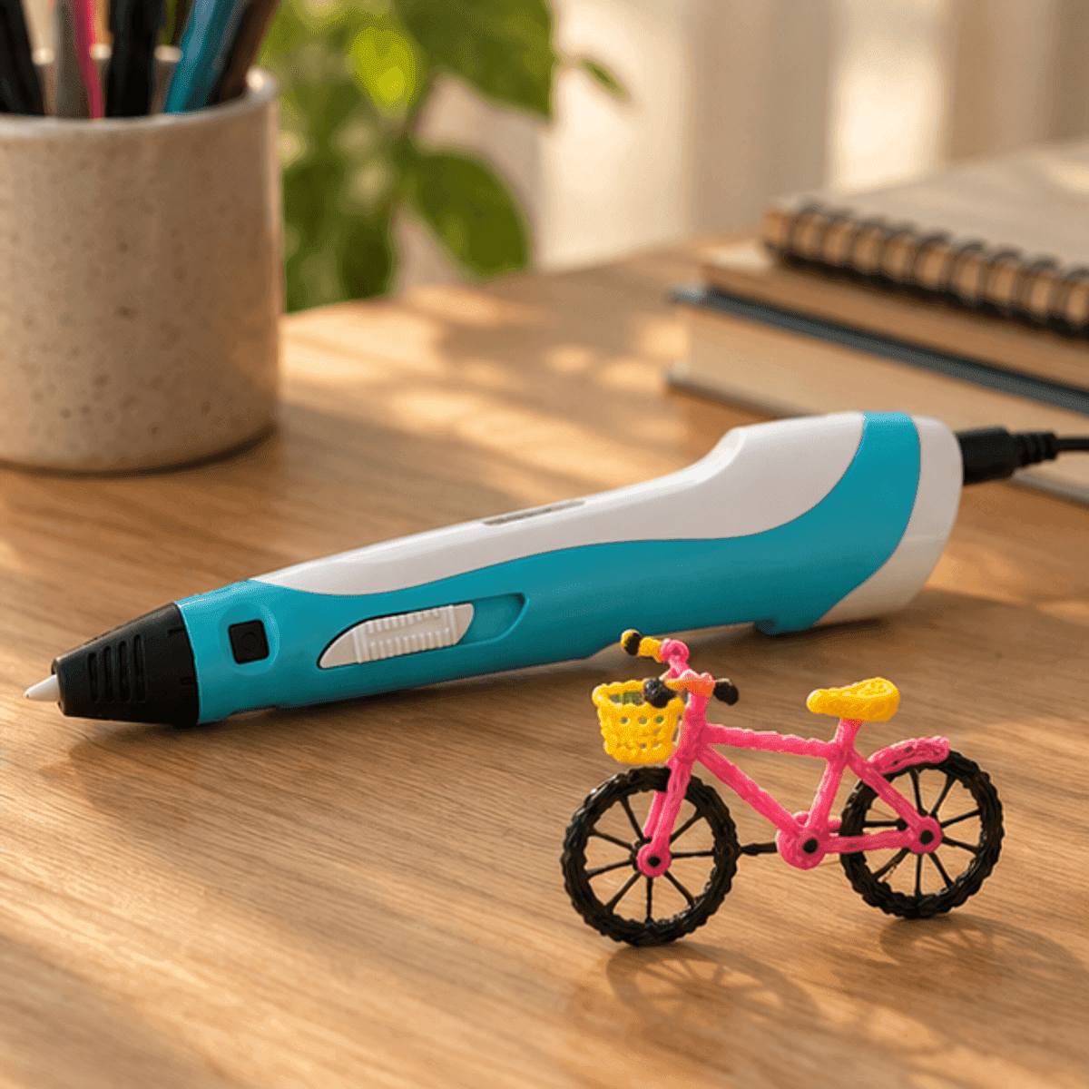 HANDOFF-48|LAPIZ3D|07|8f82503c244a|Lápiz 3D USB 3DPEN-2 con Filamento PLA - Celeste - Escena editorial aspiracional