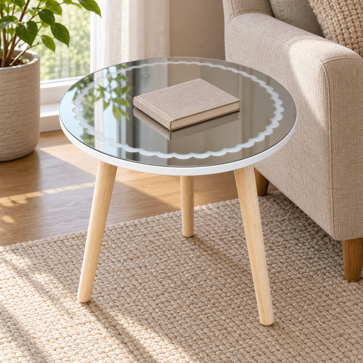 Mesa auxiliar ORYX OR-ST03 en ambiente con libro decorativo