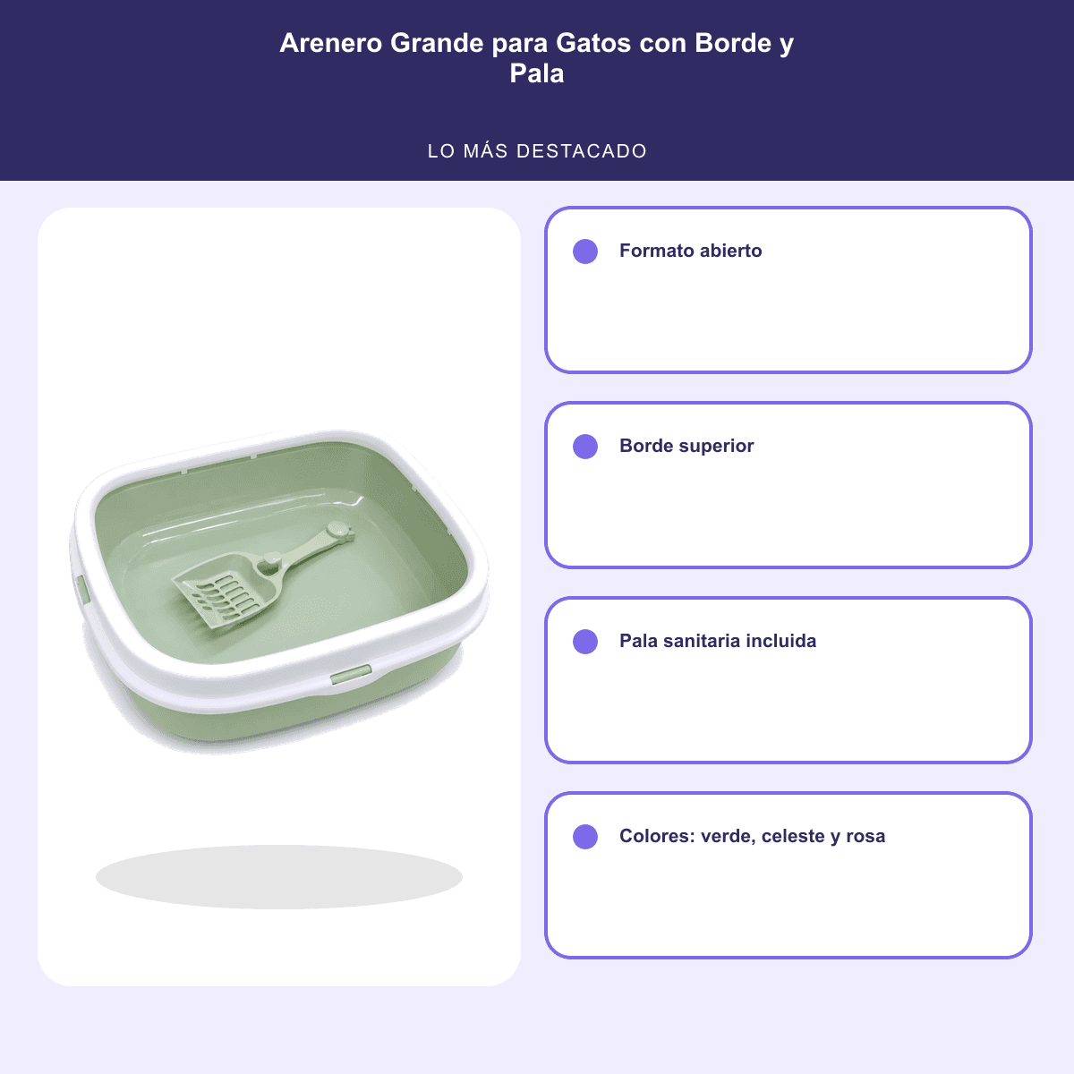 HANDOFF-48|US576|06|1fac0928f9b8|Arenero Grande para Gatos con Borde y Pala - Verde - Informacion destacada