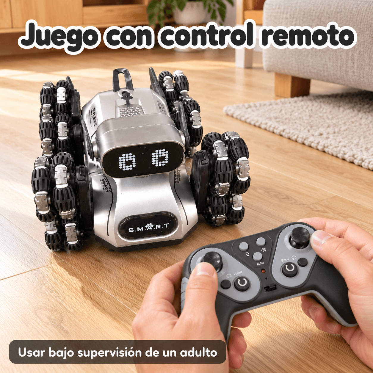 Perro robot OSR RCK-16 plateado y negro en uso con su control remoto |PERRROBNIÑOS|
