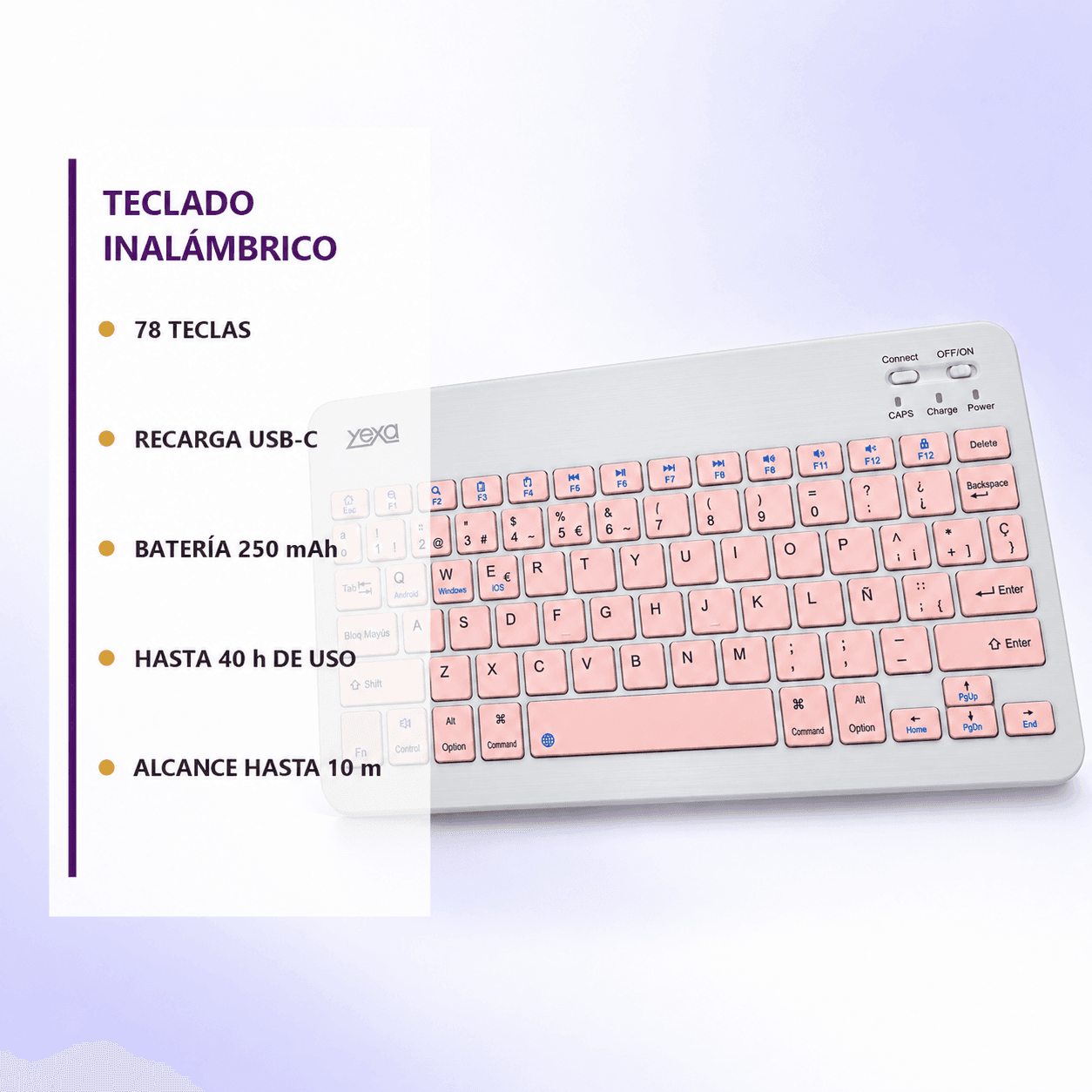HANDOFF-2026-09-23|TECUFROS|06|952ed4a2f6f5|Teclado Bluetooth Ultrafino YEXA MODY-00DY Rosa de 78 Teclas