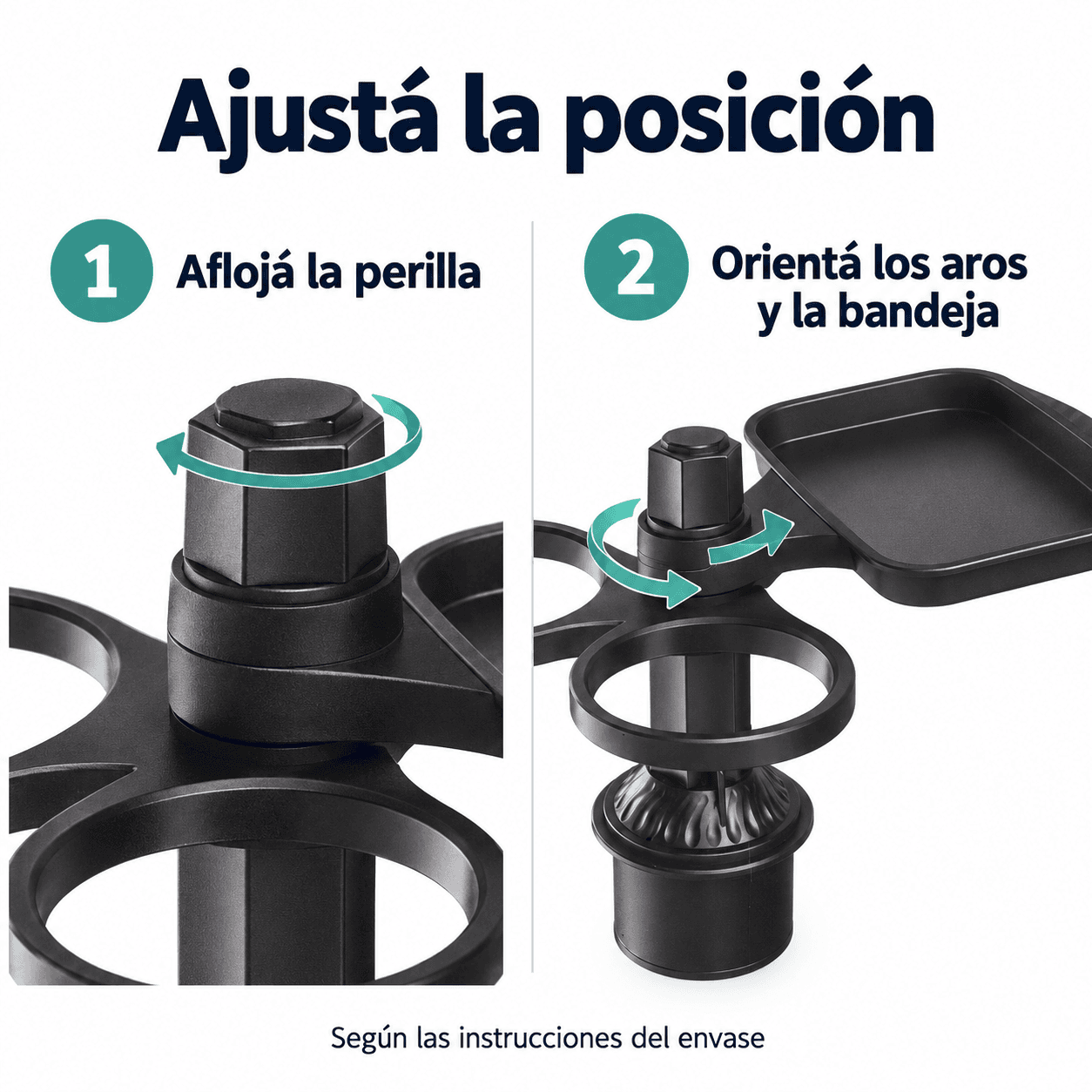 Instrucciones del soporte: aflojar perilla y orientar aros y bandeja |SOPMULTAUT|