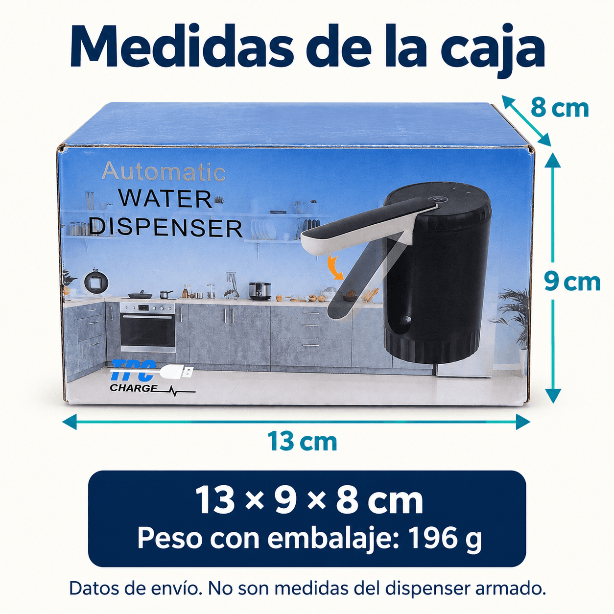 Caja del dispenser negro: 13 × 9 × 8 cm, peso con embalaje 196 g |DISPAUTAGUAUSB|