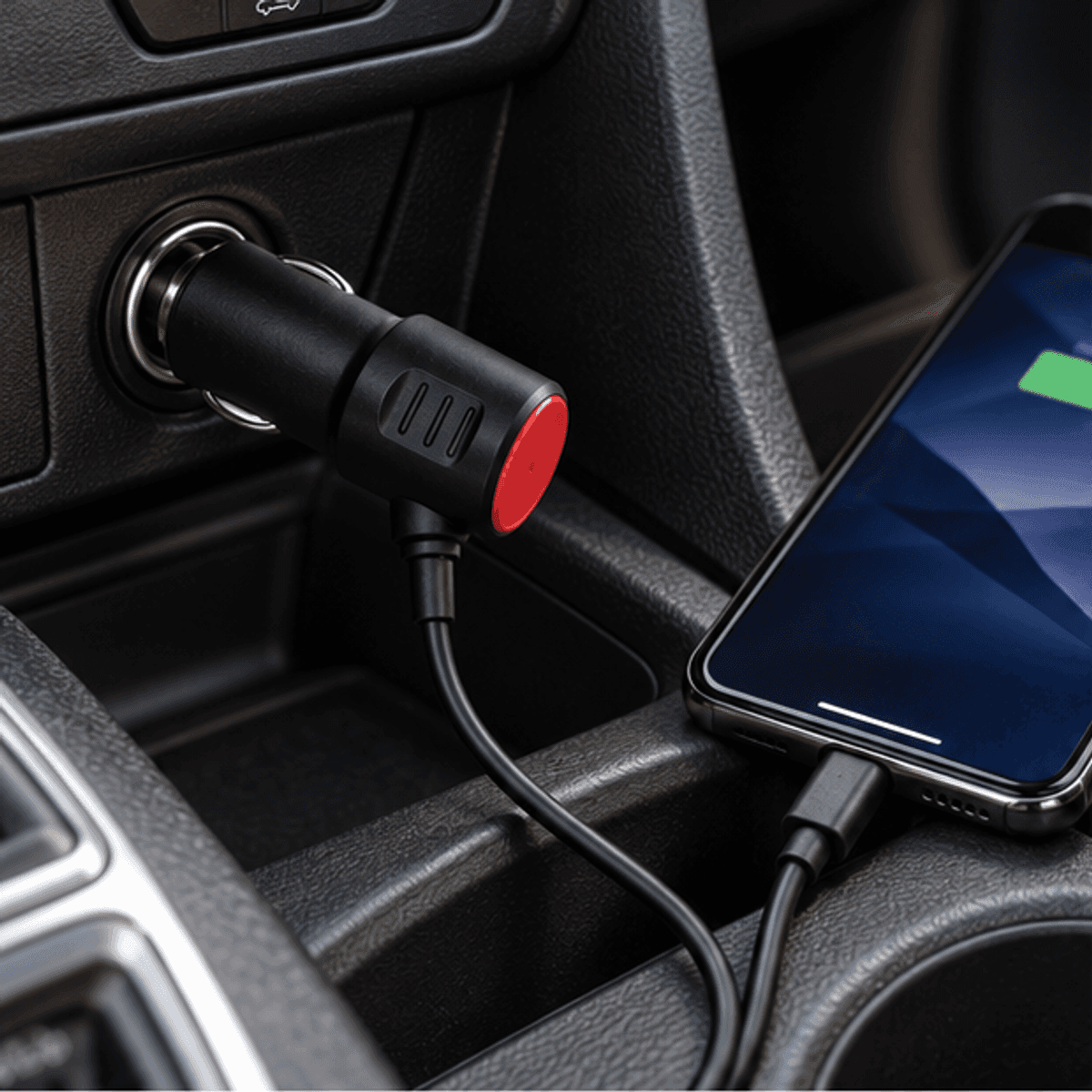 HANDOFF-48|CARGAUR3N1|02|ebeab830cf44|Cargador para Auto 3 en 1 con Lightning, USB-C y Micro-USB - Única - Producto en contexto de uso