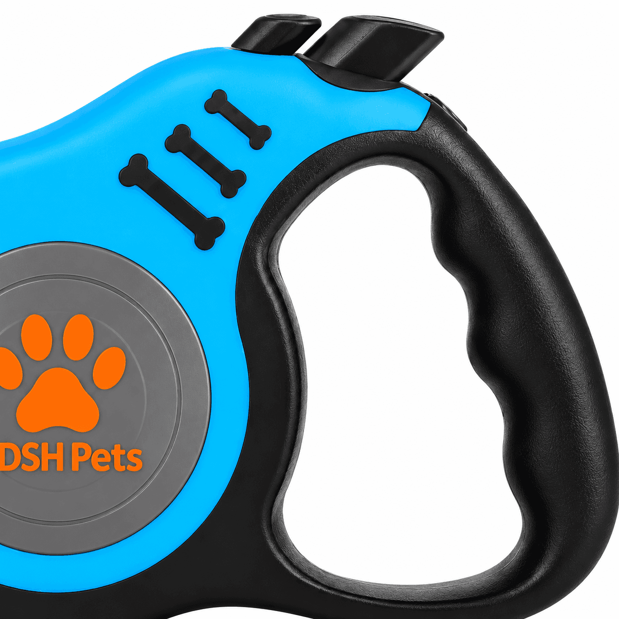 Detalle del asa y los botones de la correa DSH Pets, mostrada en azul |US583| |VAR-0088| |VAR-0089| |VAR-0090|