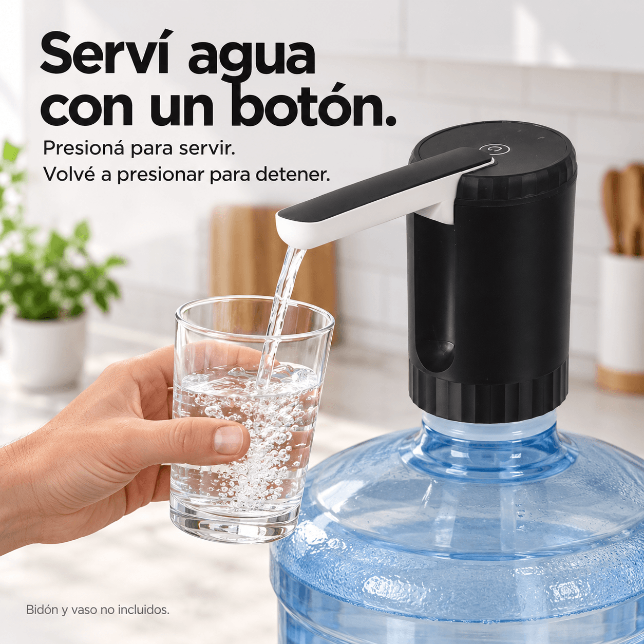 Dispenser OSR DAA05 negro sirviendo agua: presionar el botón para iniciar y detener |DISPAUTAGUAUSB|