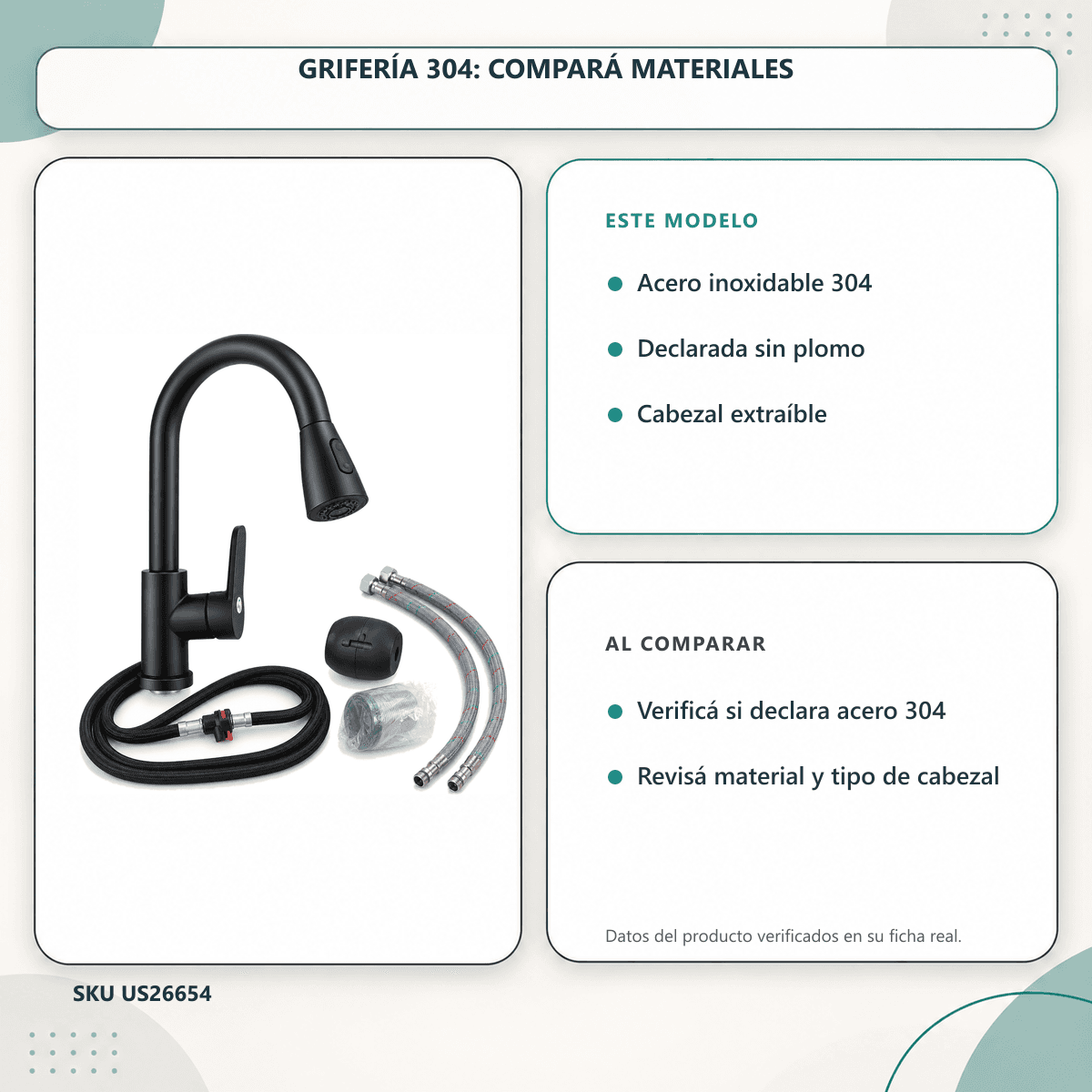 HANDOFF-48|US26654|06|4e507fdb21d2|Grifería de Cocina 304 Negra con Pico Flexible Extraíble - Única - Comparativa de prestaciones verificadas