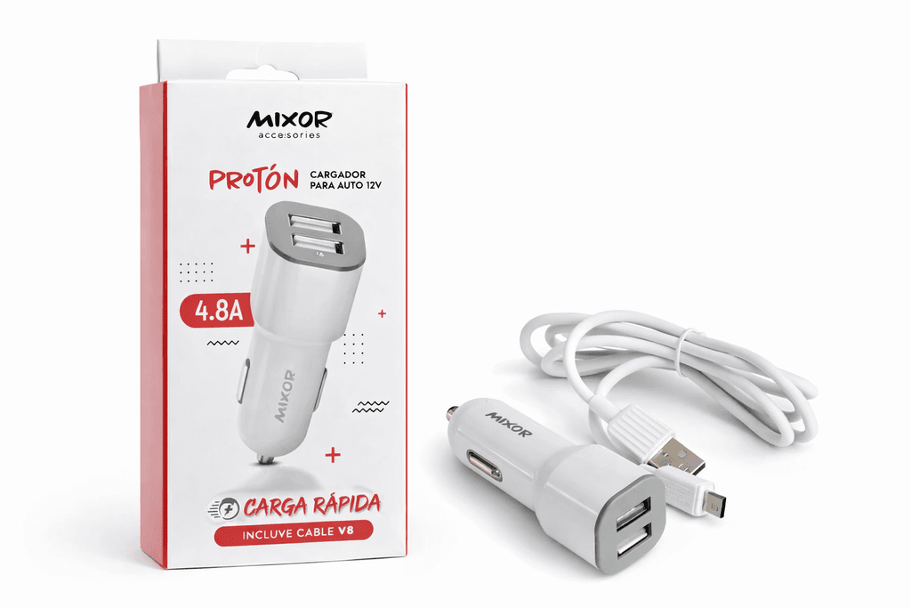 CARGADOR PARA AUTO 12V PROTÓN 4.8A DOBLE USB CARGA RÁPIDA + CABLE