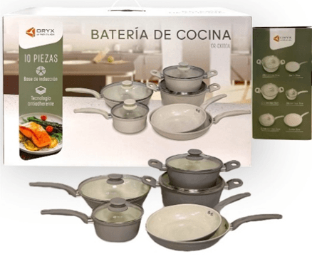 BATERIA DE COCINA 10 PIEZAS C/BASE INDUCCION
