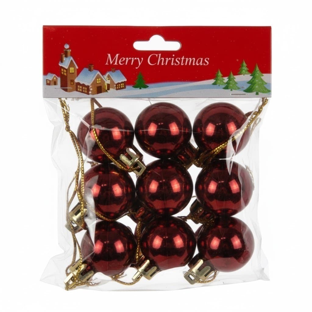 SET DE 9 BOLAS NAVIDEÑAS BRILLANTES MINI (PARA ARBOL DE 90CM)