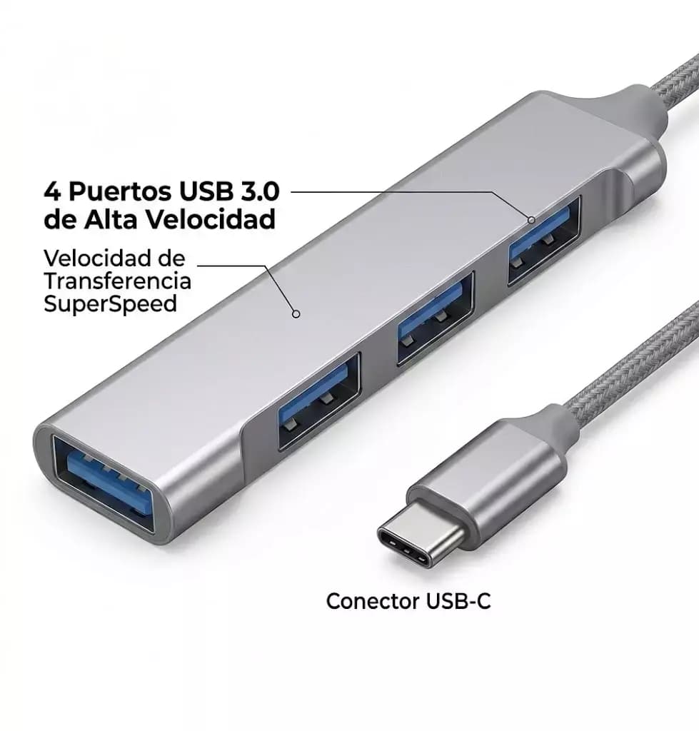 HUB DE PUERTOS 4 BOCAS C/CABLE TIPO C - XAEA