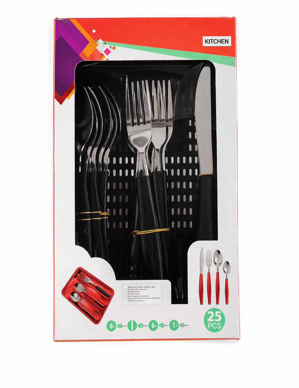 SET 24PCS CUBIERTOS MANGO NEGRO X24