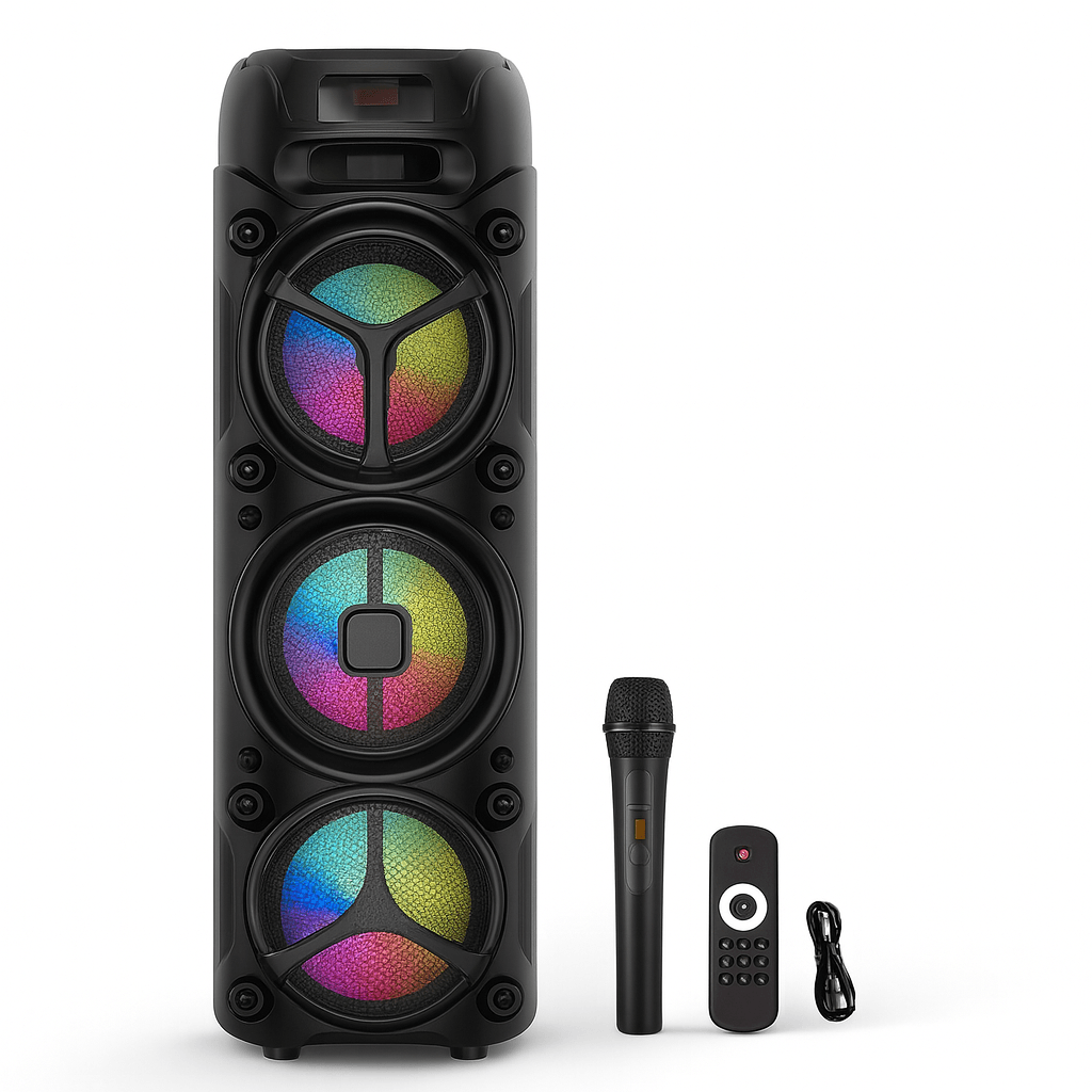 PARLANTE KARAOKE PORTÁTIL 3X8 RGB CON MICRÓFONO - ZQS8308