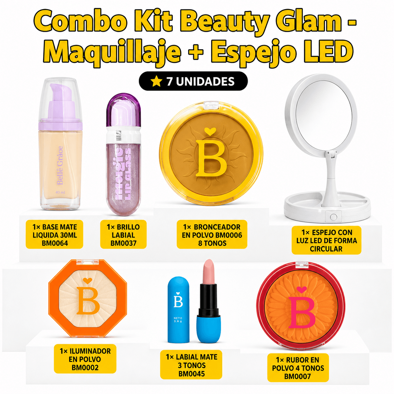 Kit Beauty Glam - Maquillaje + Espejo LED