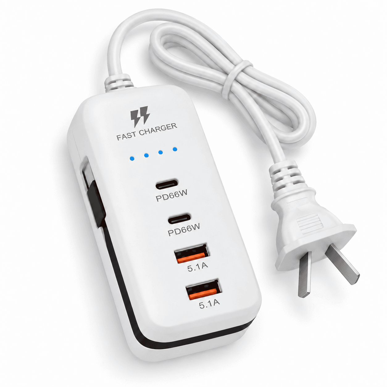 Mini Zapatilla Cargador 66 W con 2 USB Tipo C PD y 2 USB