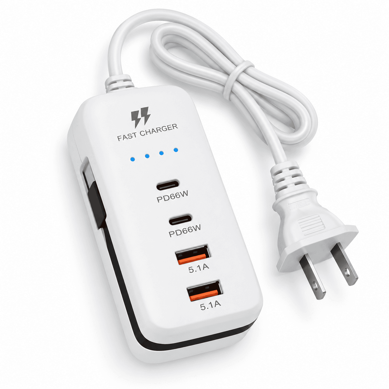 Mini Zapatilla Cargador 66 W con 2 USB Tipo C PD y 2 USB