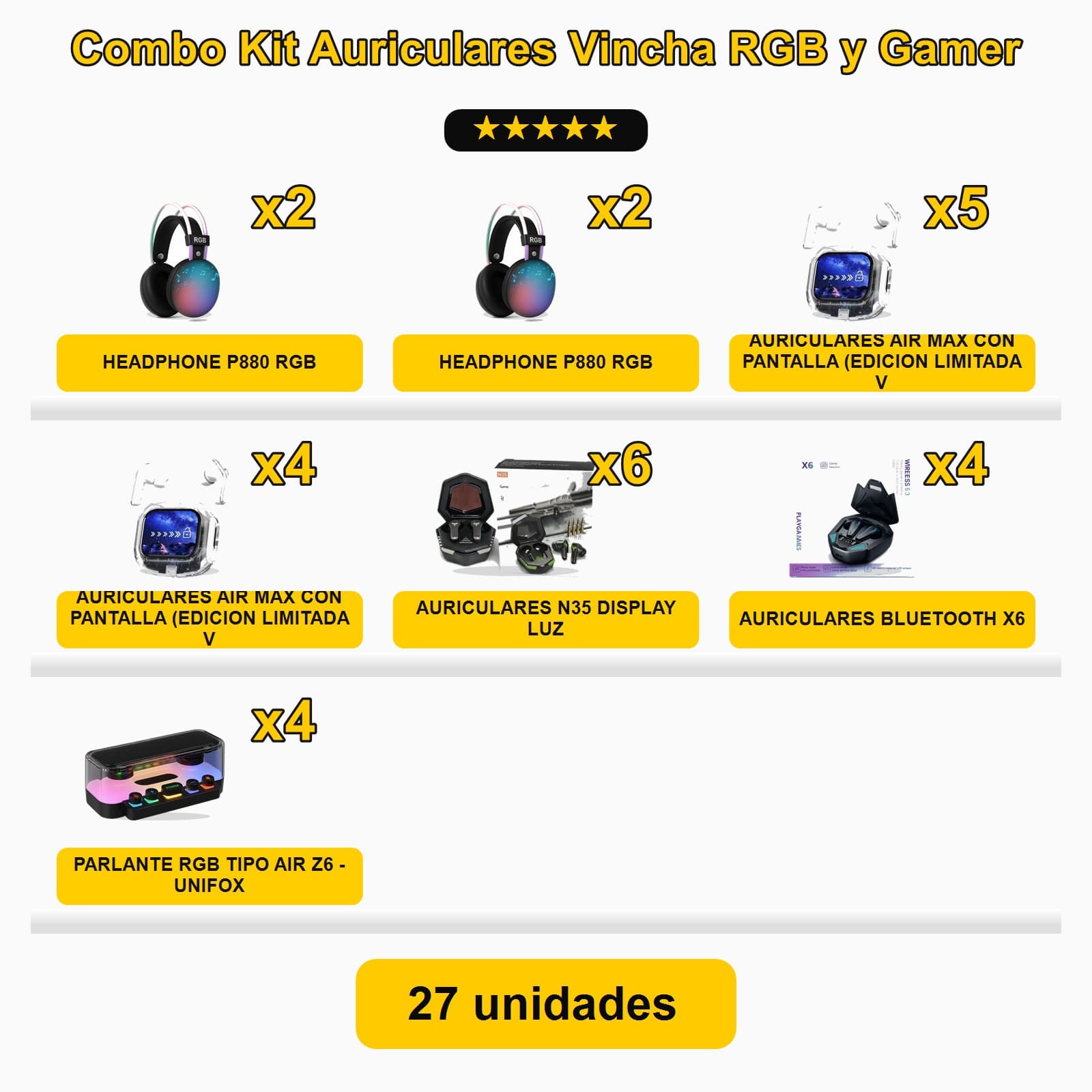 Kit Auriculares Vincha RGB y Gamer