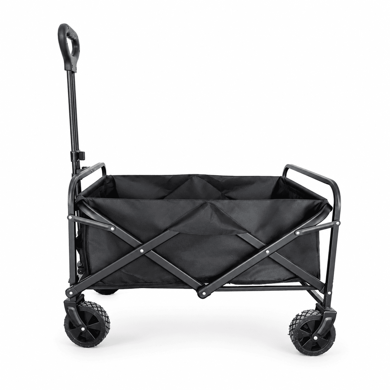 Carretón plegable negro con cuatro ruedas